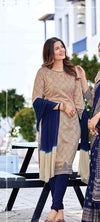 Beige printed unstitched uniform suit set - D.No 6006-D