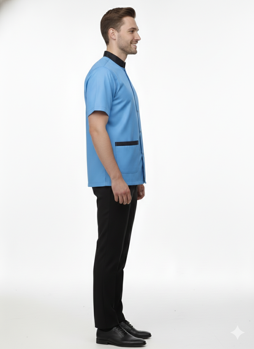Half Sleeve Waiter Uniform – Sky Blue & Black - Left Sleeve