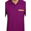 Purple security polo T-shirt – close-up of collar and chest print
