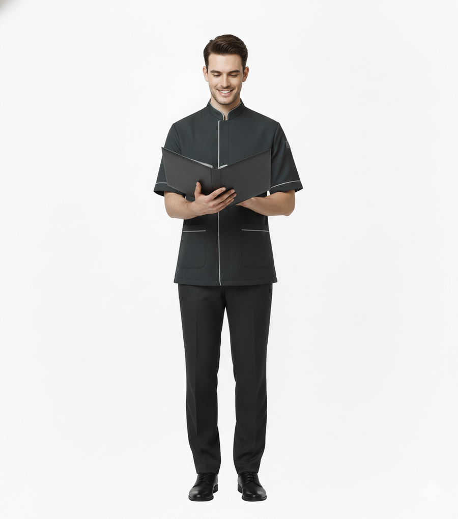 Half Sleeve Waiter Uniform – Charcoal Grey - Back