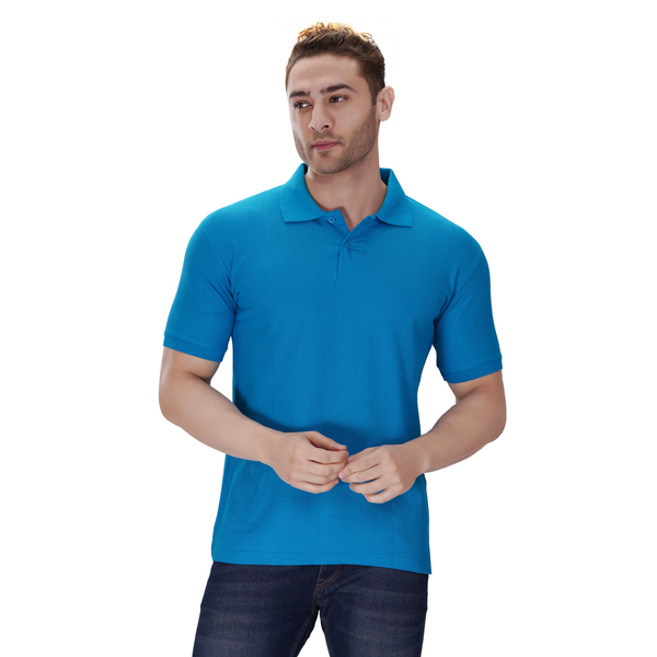 Turquoise Blue polo T-shirt (100% cotton) – front view