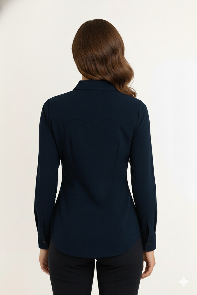 Women's Lycra Formal Shirt – Navy Blue - Left Sleeve
