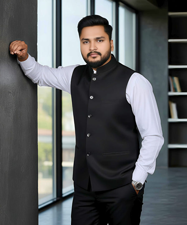 Mafatlal Trendz Black Nehru jacket – styled look