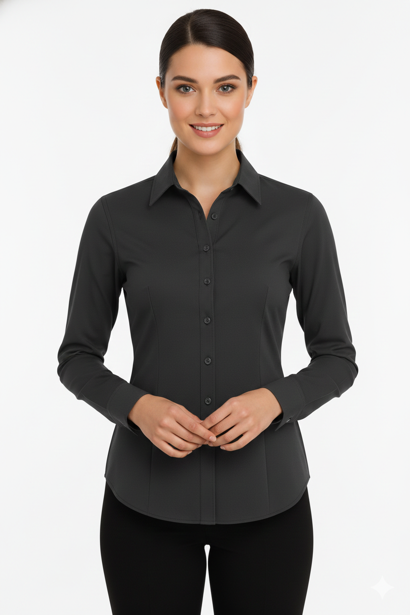 Women's Lycra Formal Shirt – Dark Grey - Back