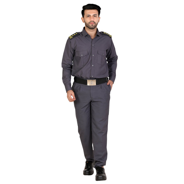 Security guard in grey uniform – full look