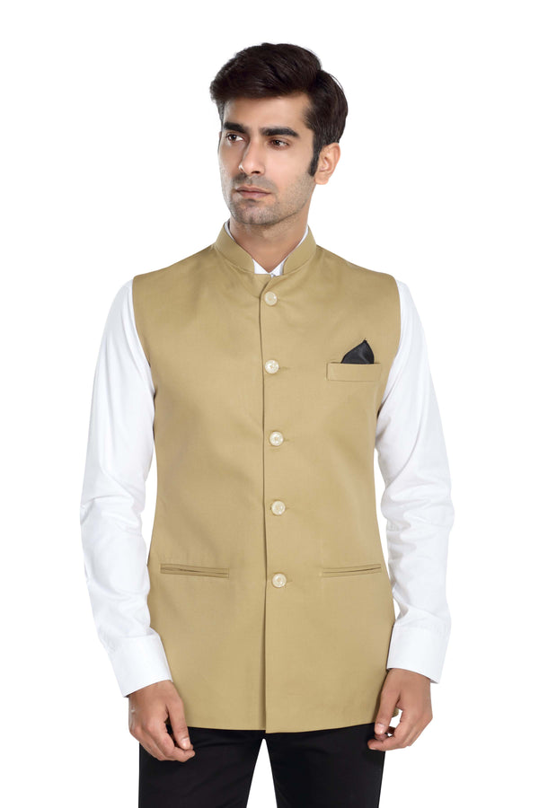 Men's Beige TR Nehru jacket – front view