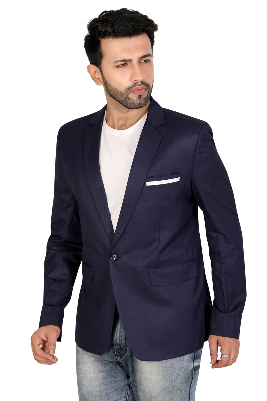 Men's Slim Fit TR Blazer – Indigo Blue - Left Sleeve