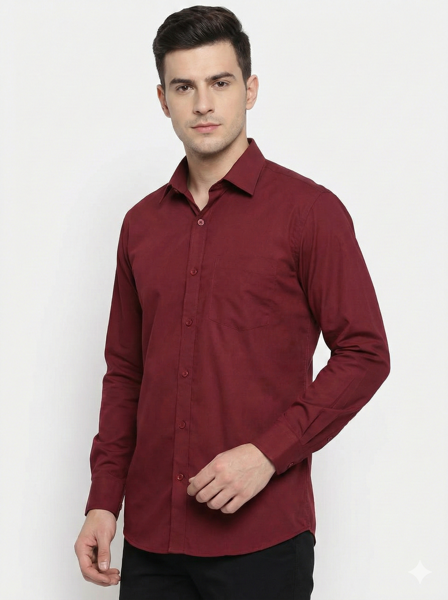 Men's Classic Formal Shirt – Maroon - Right Sleeve