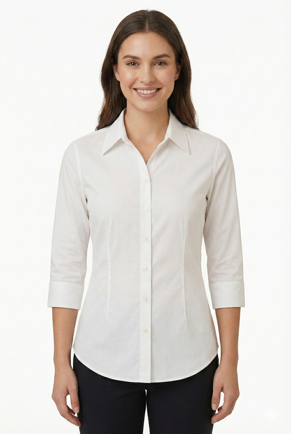 Women's Lycra 3/4 Sleeve Formal Shirt – White – view 3