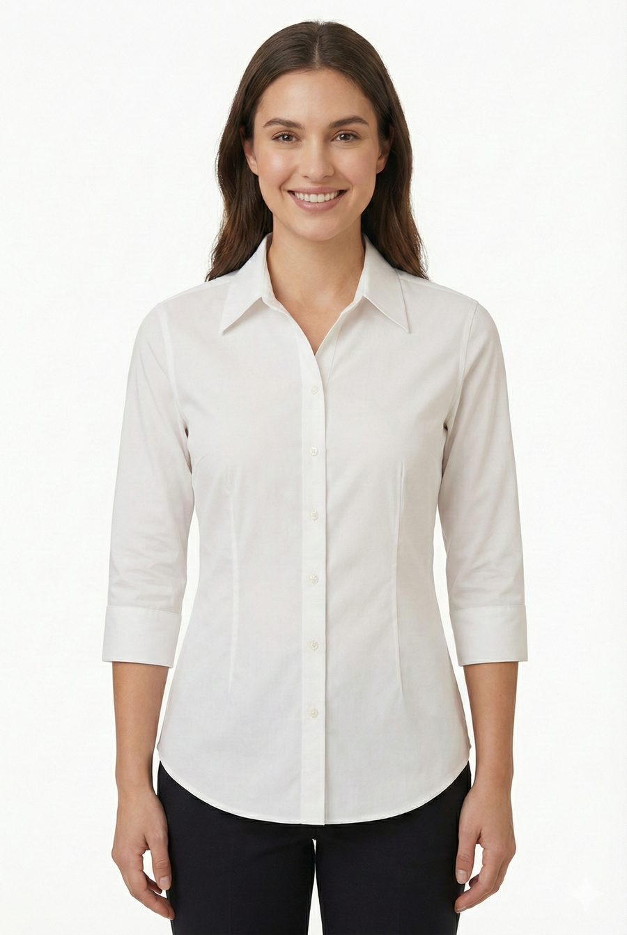 Women's Lycra 3/4 Sleeve Formal Shirt – White - Front