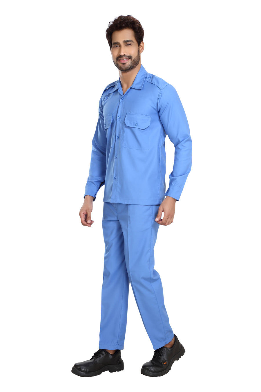 Industrial Worker Uniform – Sky Blue, Full Sleeve - Left Sleeve