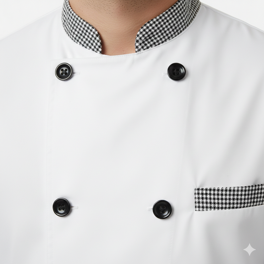 Chef Coat – White & Black Checks - Right Sleeve