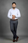 Men's fil-a-fil formal shirt in white by Mafatlal Trendz, front view