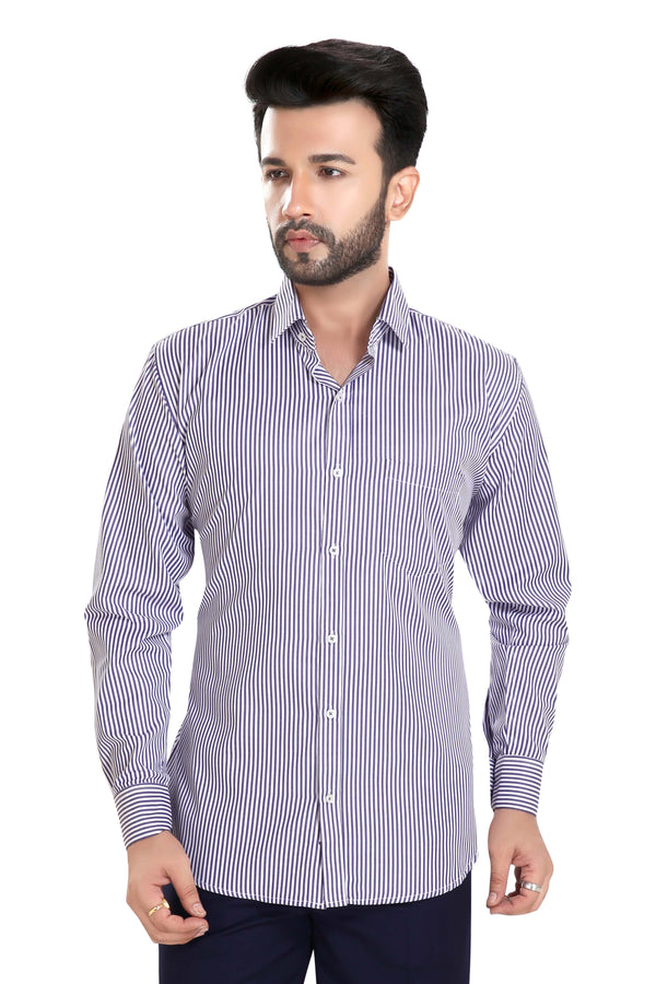 Men's Striped Formal Shirt – Purple – view 2