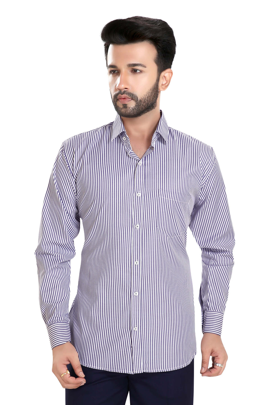 Men's Striped Formal Shirt – Purple - Back