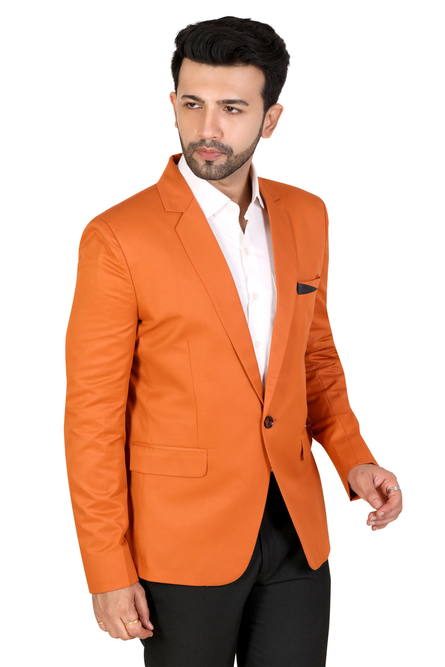 Men's Slim Fit TR Blazer – Carrot Orange - Right Sleeve