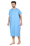 Men's sky blue patient gown – three-quarter view