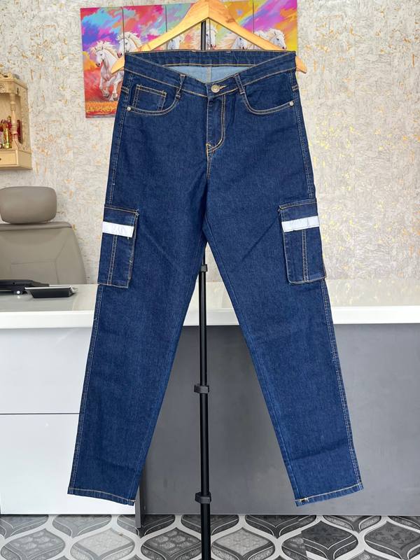 Men's Cargo Denim Jeans – Mid Blue – view 1