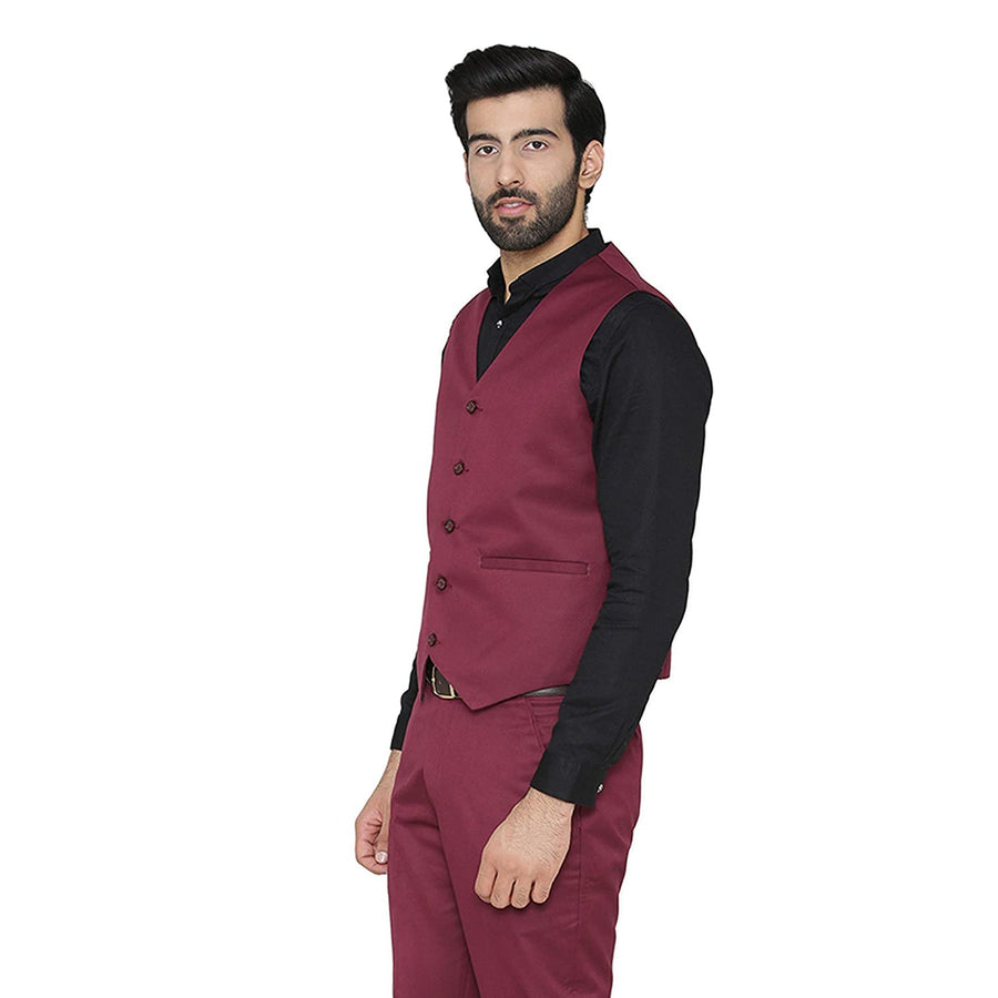 Men's Slim Fit TR Waistcoat – Wine Maroon - Back