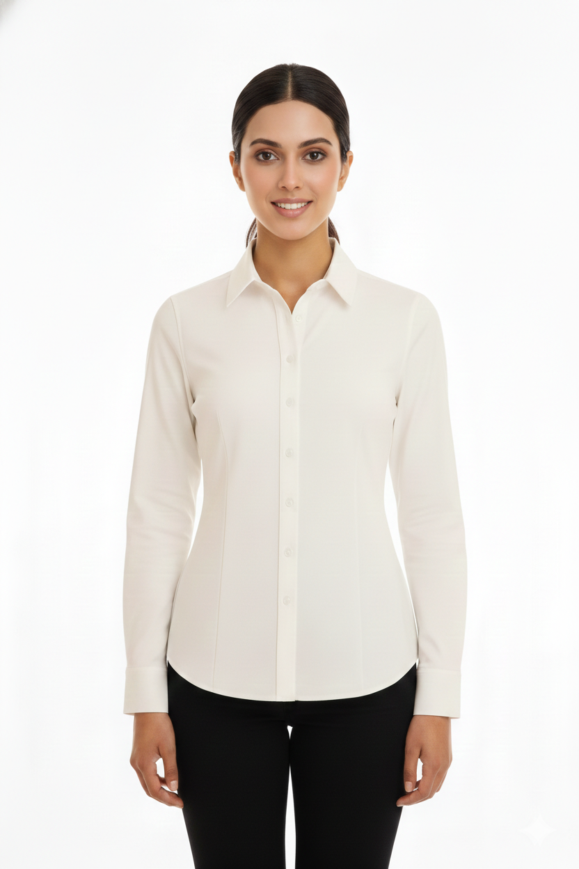 Women's Lycra Formal Shirt – White - Front