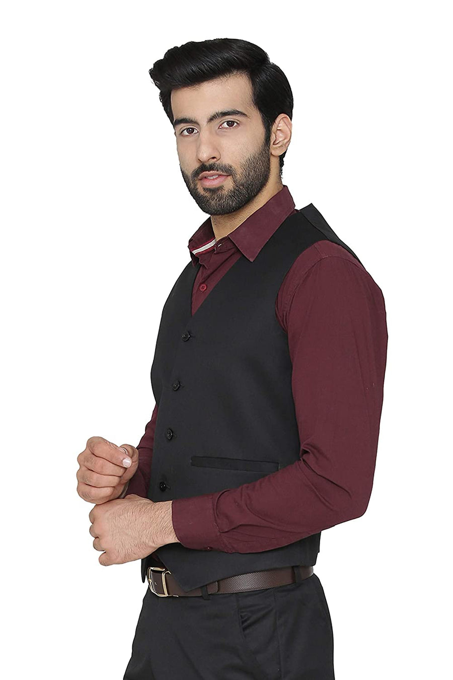 Men's Slim Fit TR Waistcoat – Black - Right Sleeve