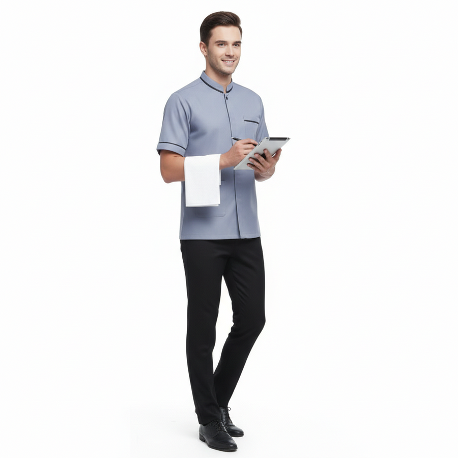 Half Sleeve Waiter Uniform – Steel Grey & Black - Left Sleeve