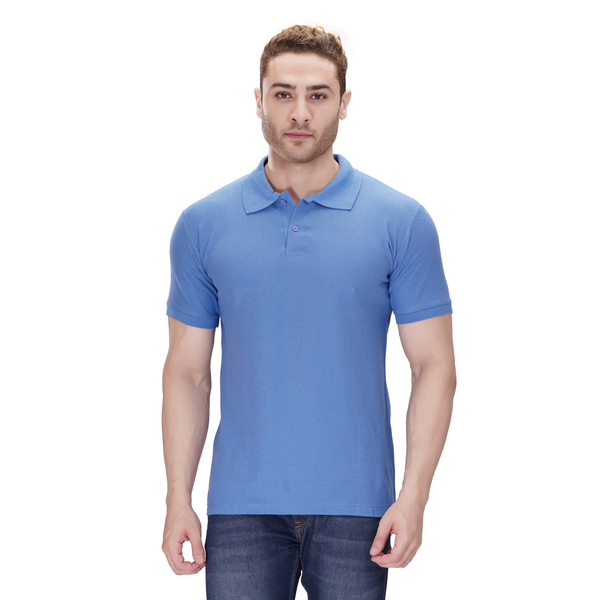Sky Blue polo T-shirt (100% cotton) – front view