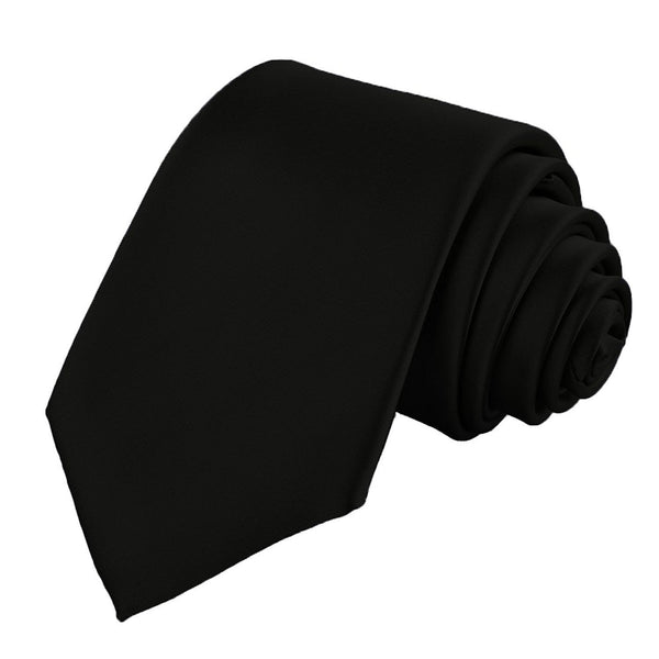 Solid Satin Formal Tie – Black – rolled view