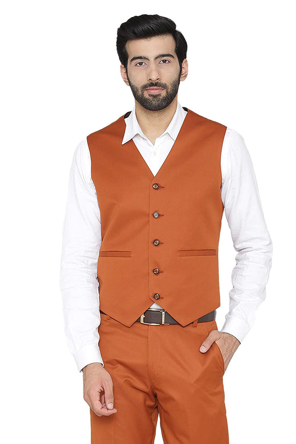 Men's carrot orange slim fit TR waistcoat – view 2