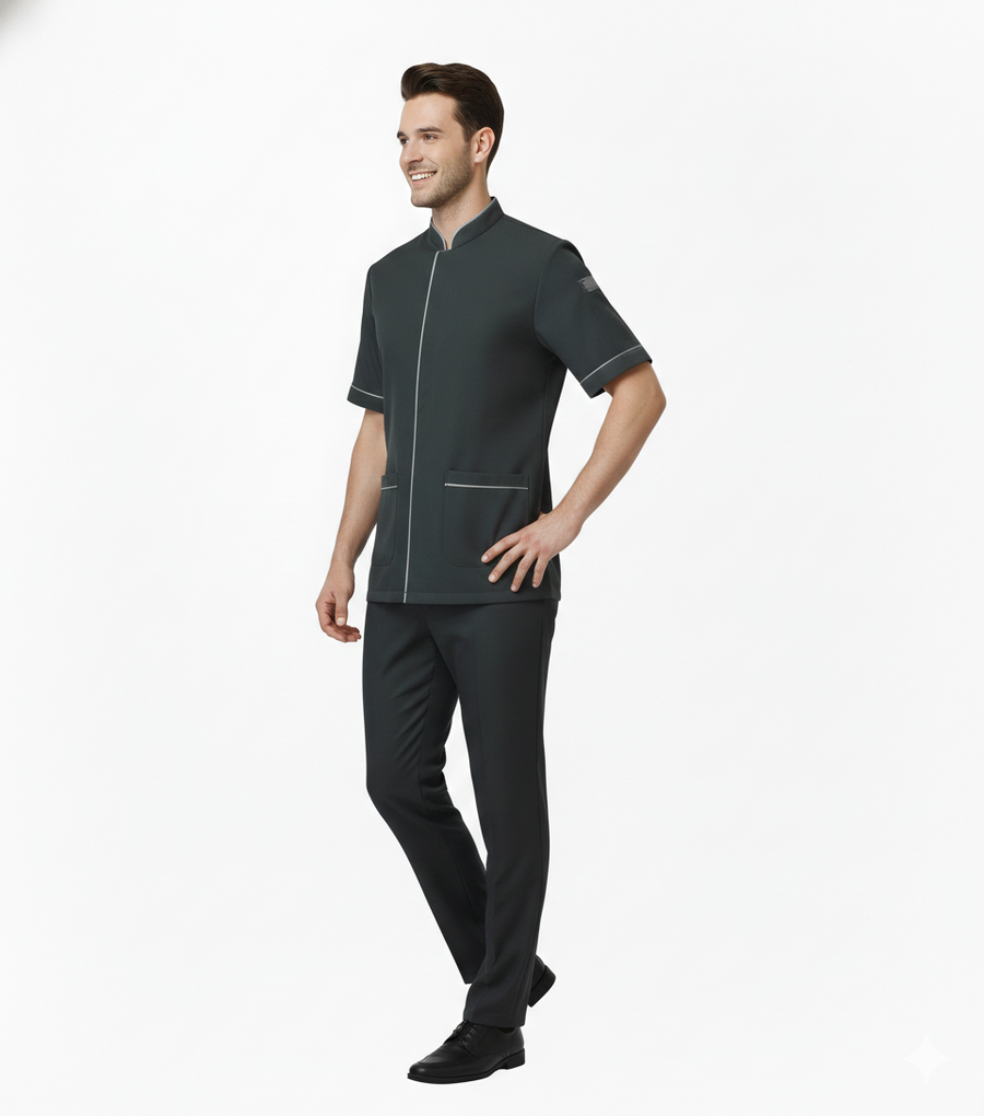 Half Sleeve Waiter Uniform – Charcoal Grey - Right Sleeve