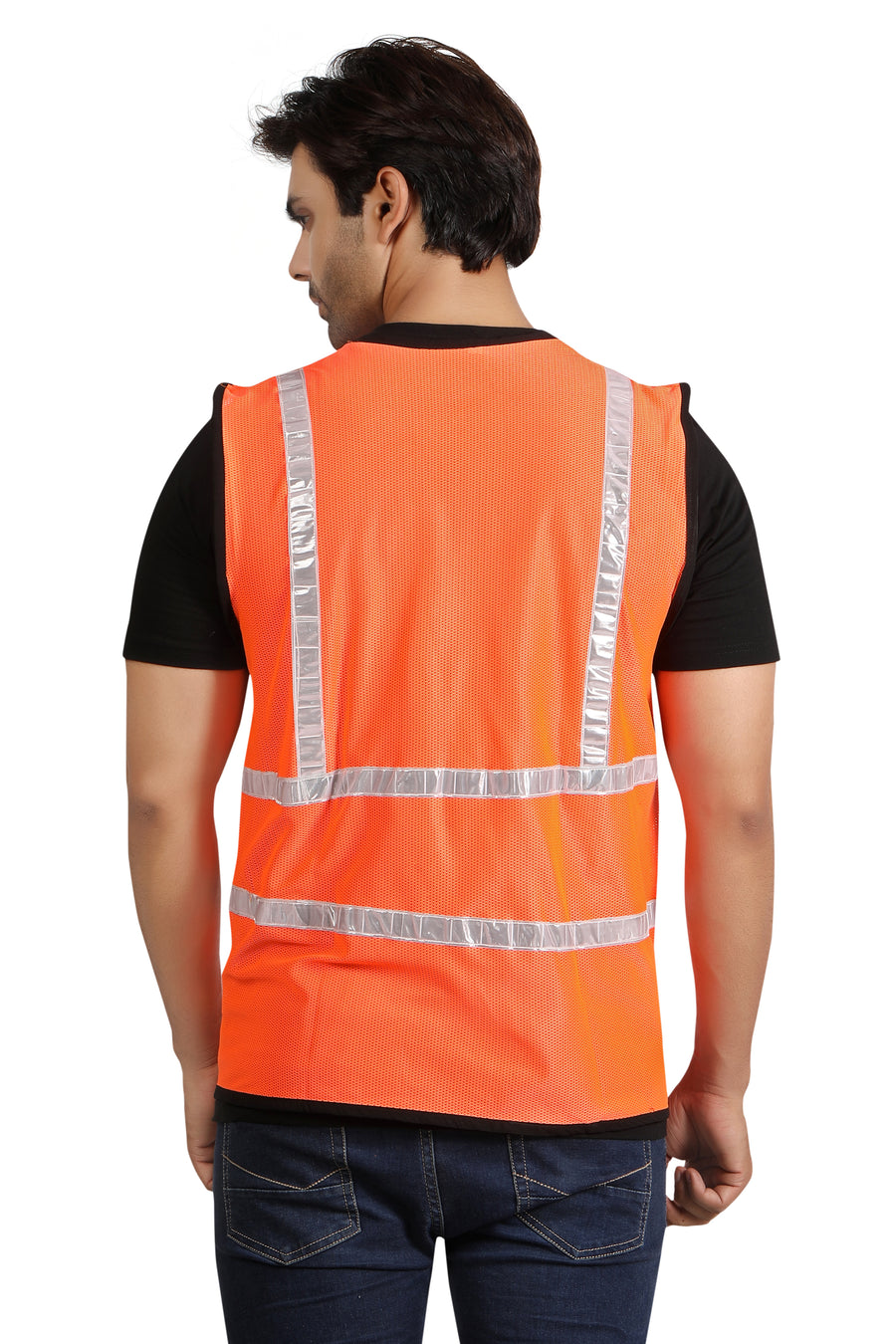 Reflective Safety Jacket – Orange, 1 Inch Tape, Net Vest with Zip - Front