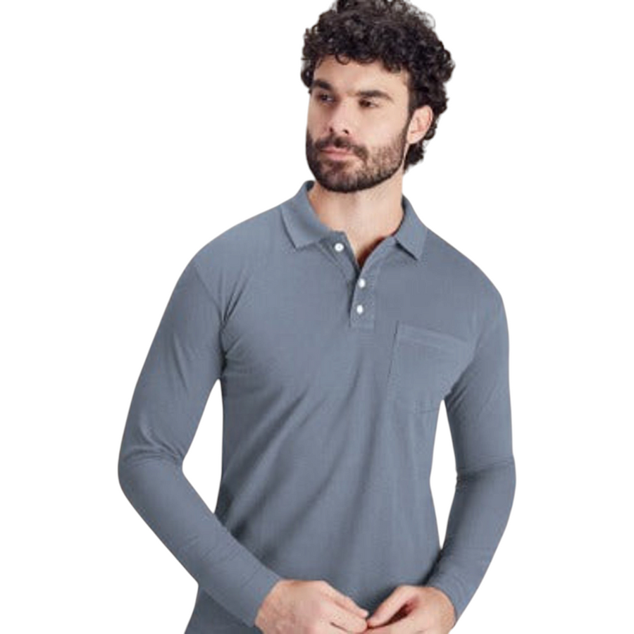 Full Sleeve Dri-Fit Polo T-Shirt – Steel Grey - Front