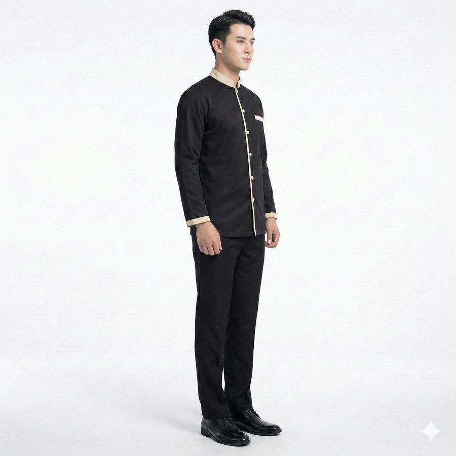 Full Sleeve Waiter Uniform – Black & Cream (Style 2) - Left Sleeve