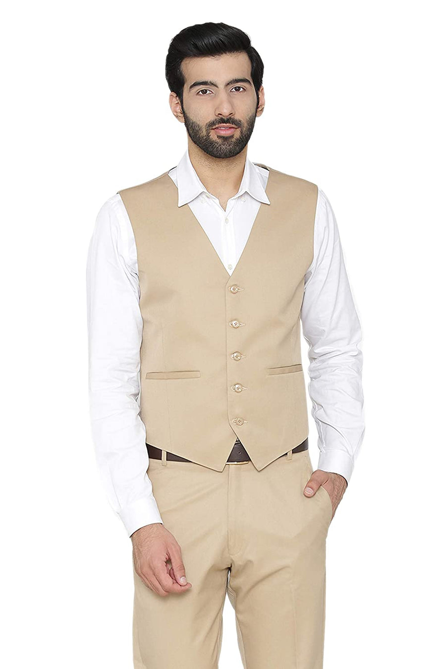 Men's Slim Fit TR Waistcoat – Beige - Left Sleeve