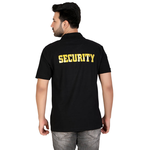 Black security polo T-shirt – back view with SECURITY print