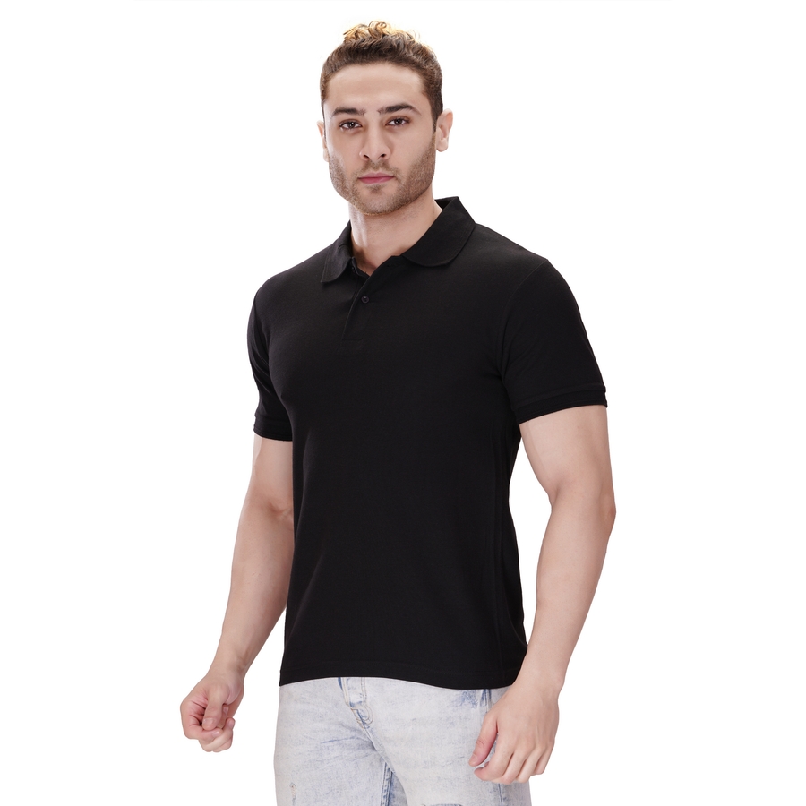 Cotton Polo T-Shirt – Black - Right Sleeve