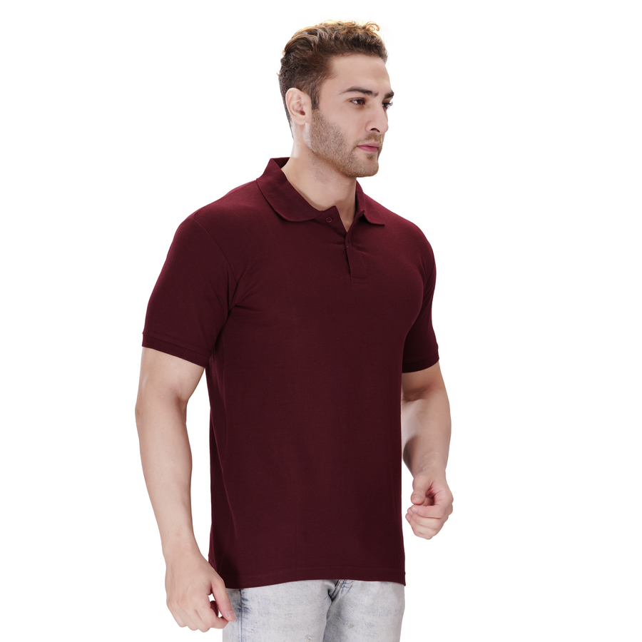 Cotton Polo T-Shirt – Maroon - Left Sleeve