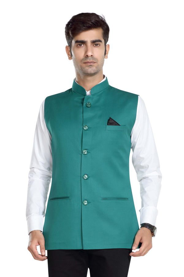 Men's Sea Green TR Nehru jacket – front view