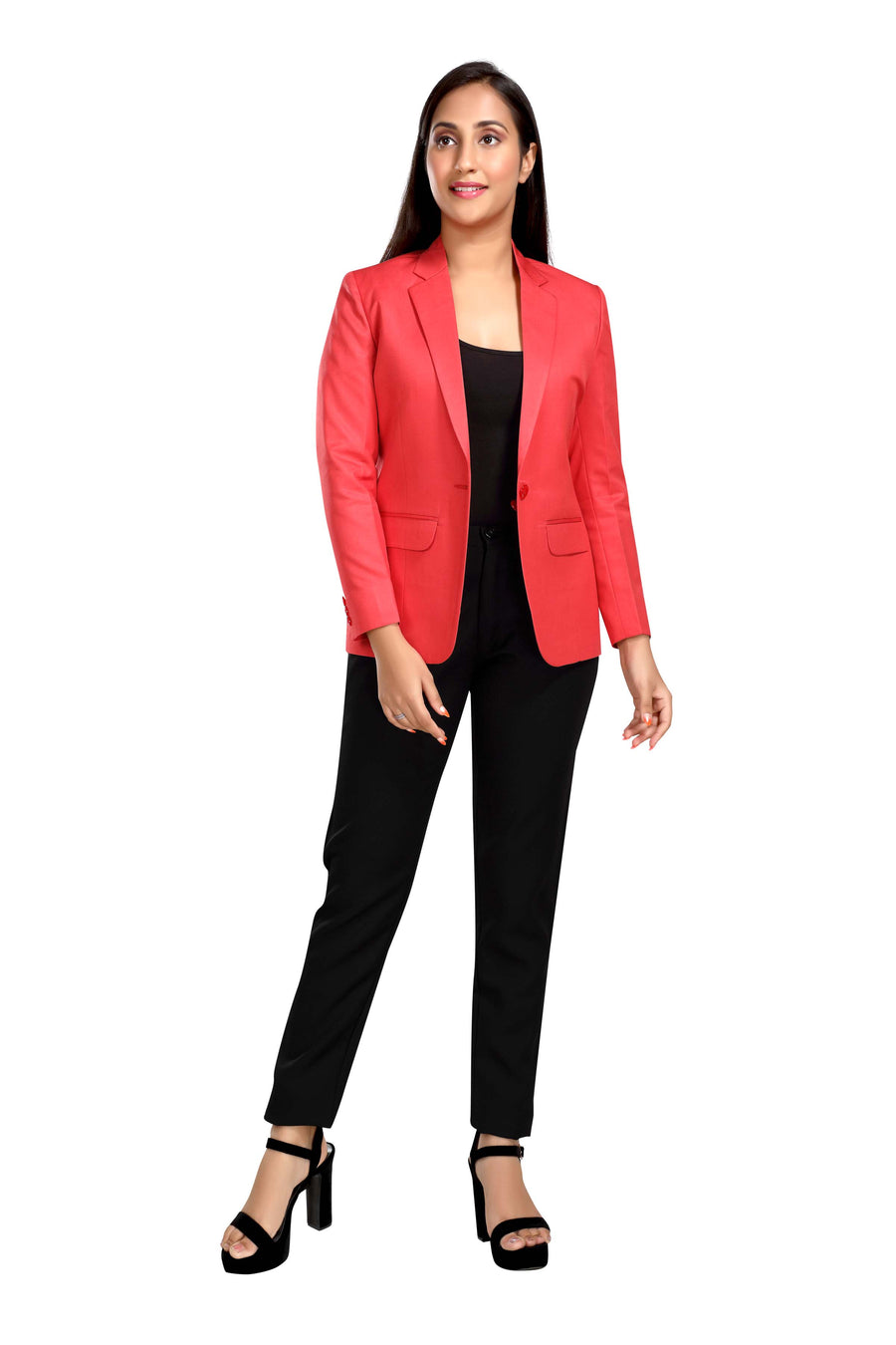 Women's Slim Fit TR Blazer – Prubin Red - Left Sleeve