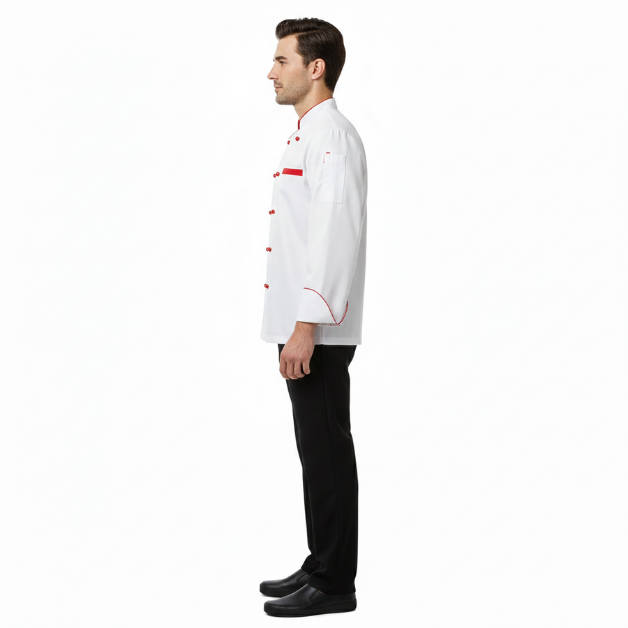 Chef Coat – White & Red - Right Sleeve