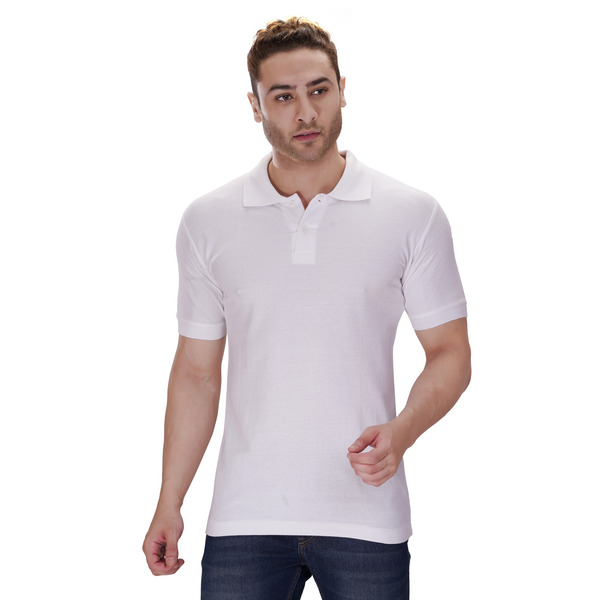 White polo T-shirt (100% cotton) – front view