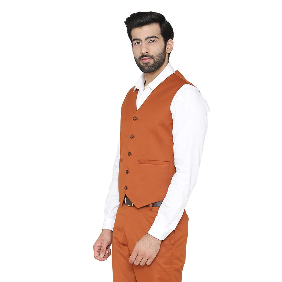 Men's Slim Fit TR Waistcoat – Carrot Orange - Right Sleeve