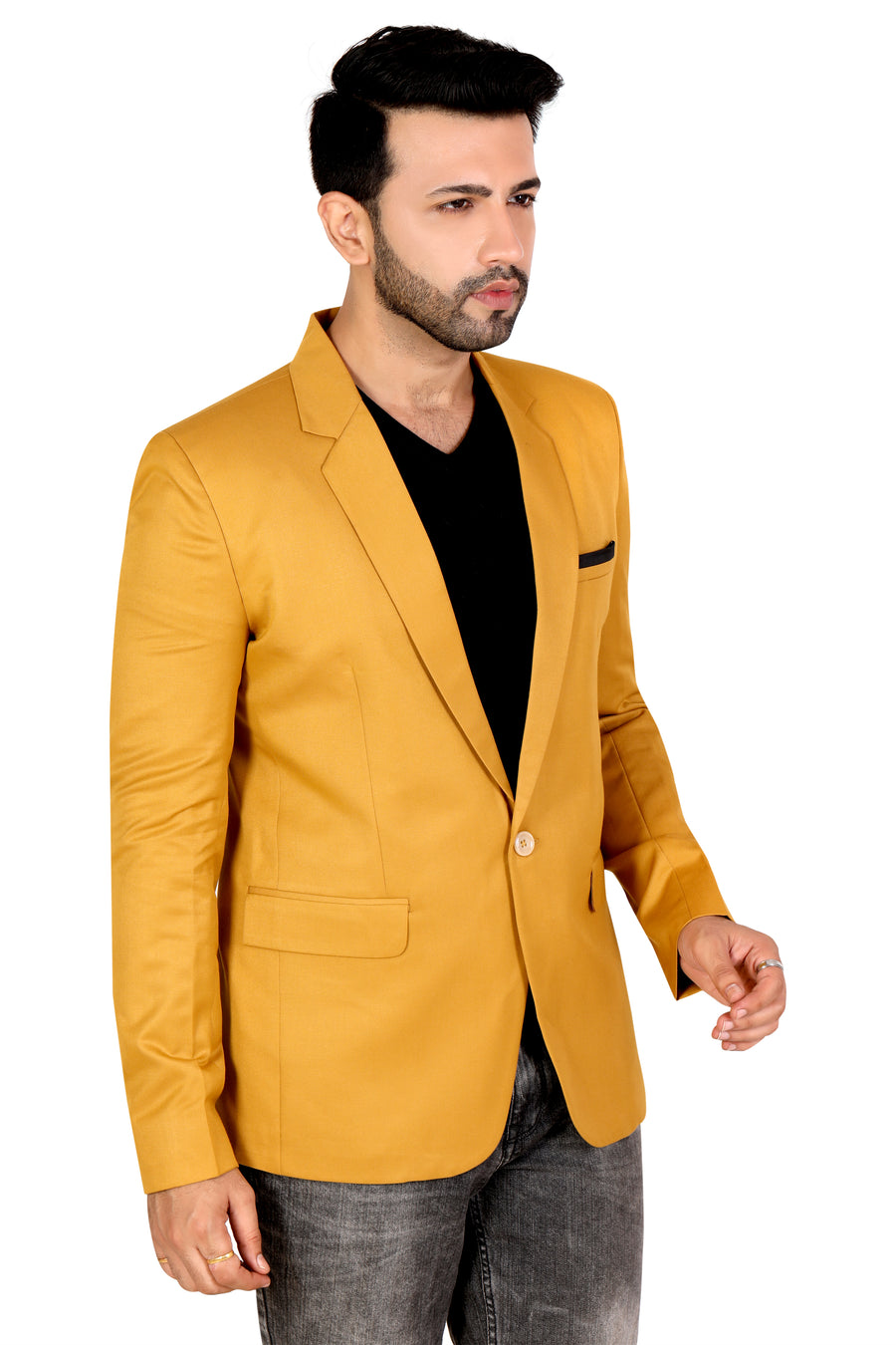 Men's Slim Fit TR Blazer – Mustard Yellow - Right Sleeve