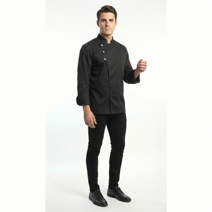 Chef Coat – All Black (Style 2) - Left Sleeve
