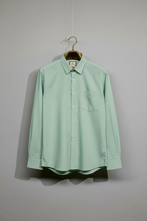 Mint green men's fil-a-fil formal shirt on hanger