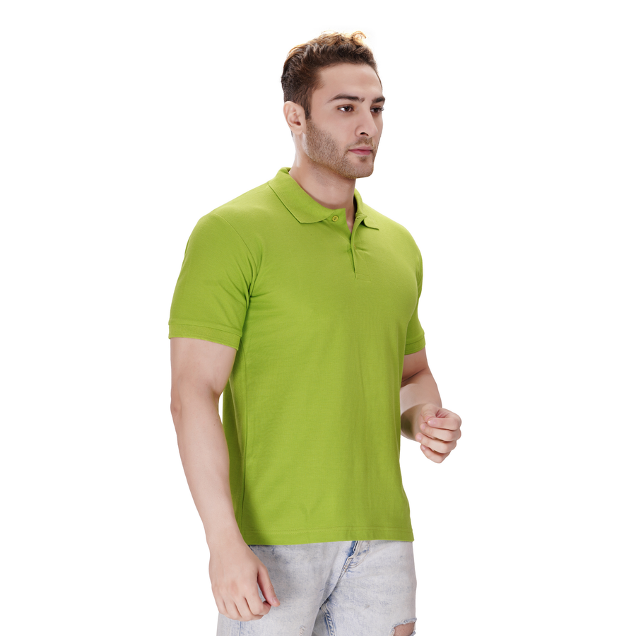 Cotton Polo T-Shirt – Parrot Green - Left Sleeve