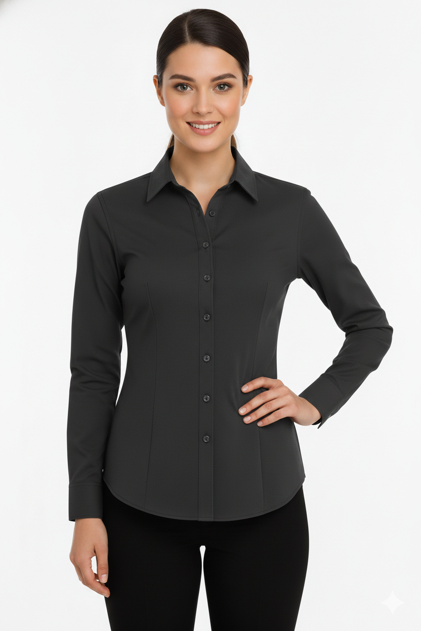 Women's Lycra Formal Shirt – Dark Grey - Right Sleeve