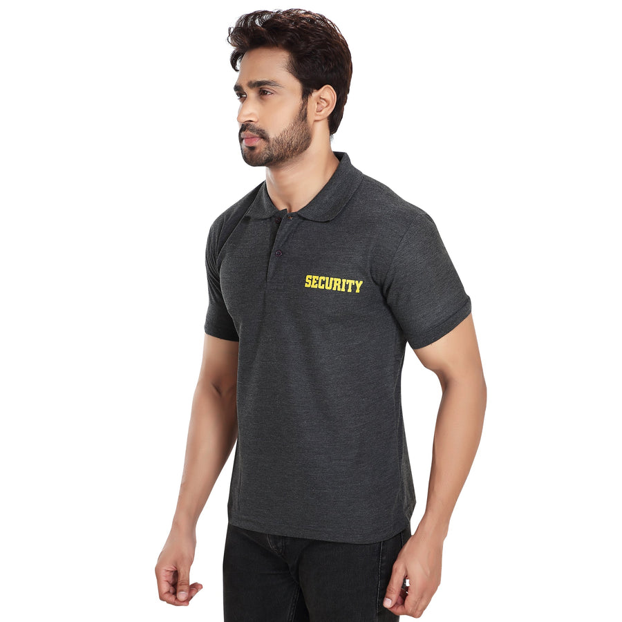 Security Polo T-Shirt – Charcoal Melange - Left Sleeve