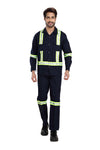 Boiler Pant Shirt Set – Navy Blue, Green Reflective Tape – front