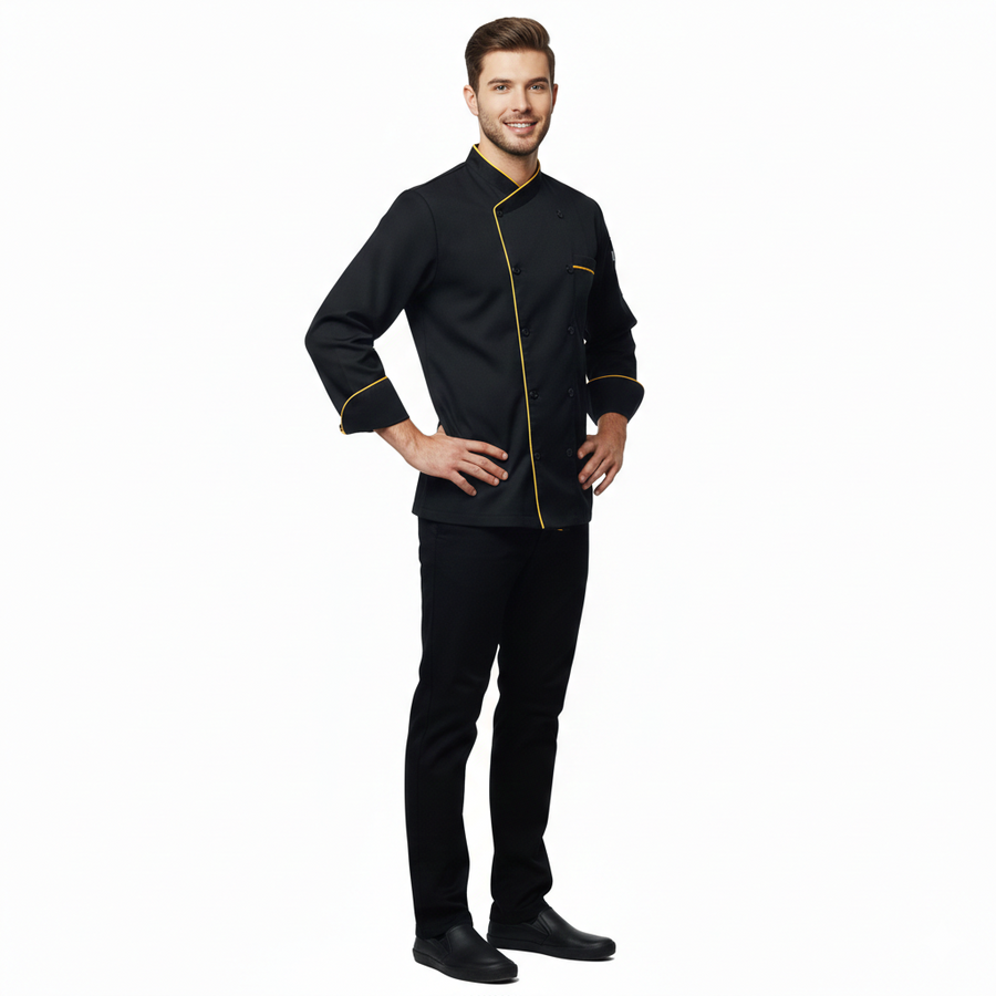 Chef Coat – Black & Yellow - Left Sleeve